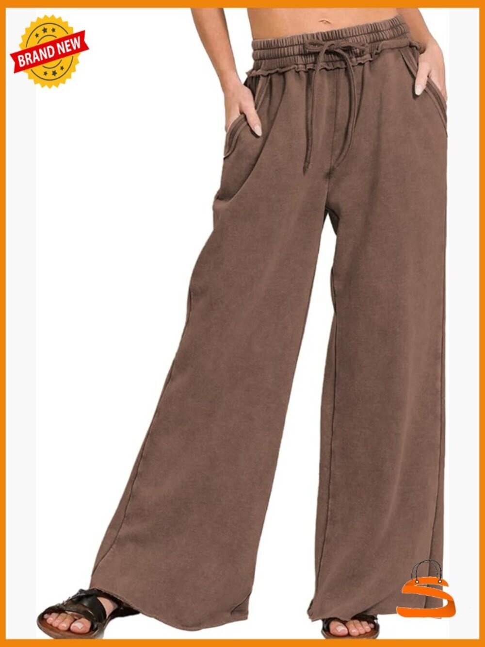 High Waist Drawstring Wide Leg Fleece Sweatpants with Pockets